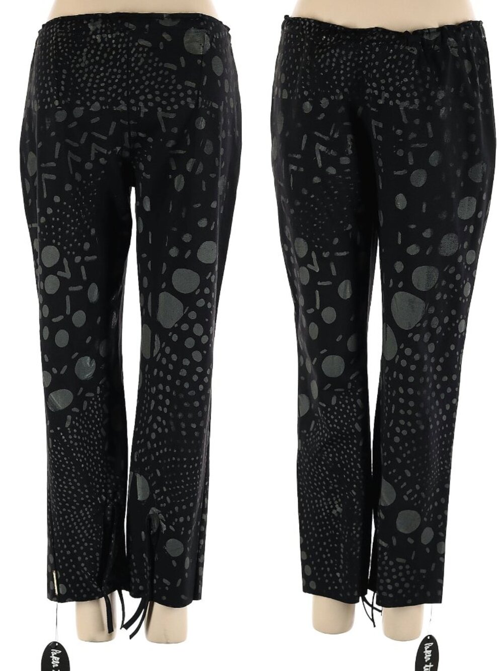 Paper Temples Kick Pants in Black Ponte Size 2 Olive Dot Print Crop Cropped NWT